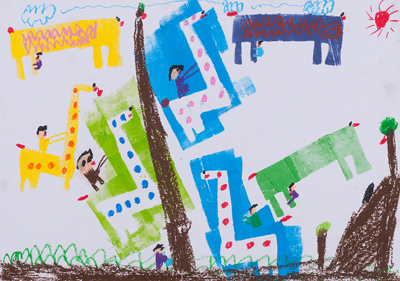 ふしぎな どうぶつと 人の 村［38×54cm］