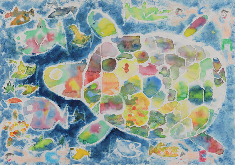 海でオオウミガメをみつけたよ［38×54cm