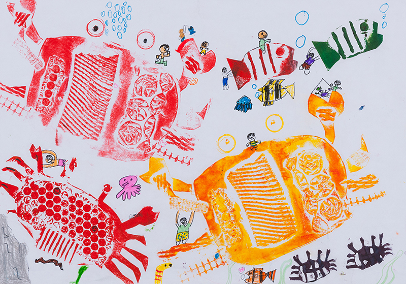 カニの家族のおさんぽ［38×54cm］