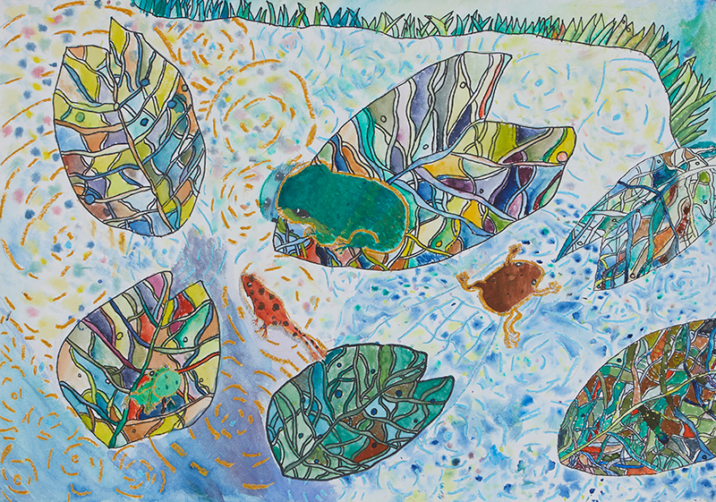 かわず飛びこむ水の音［38×54cm］