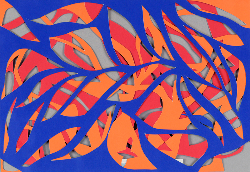 秋の水たまりの落ち葉［27×38cm］