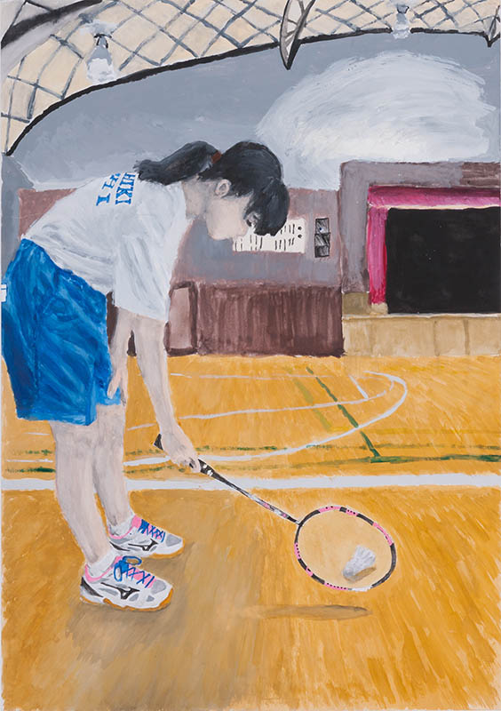 ③バドミントンの練習［38×54cm］