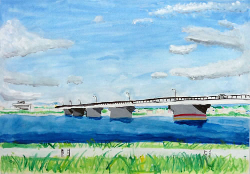 大空に広がる能代大橋
