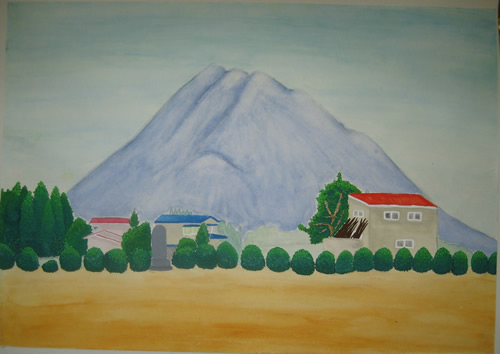 中庭から見た岩木山