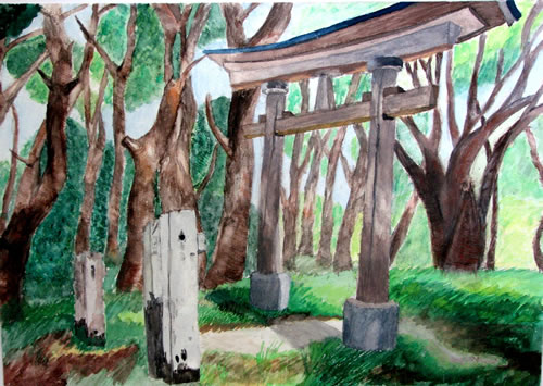古い鳥居と大木