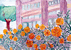 黄色い花と校舎