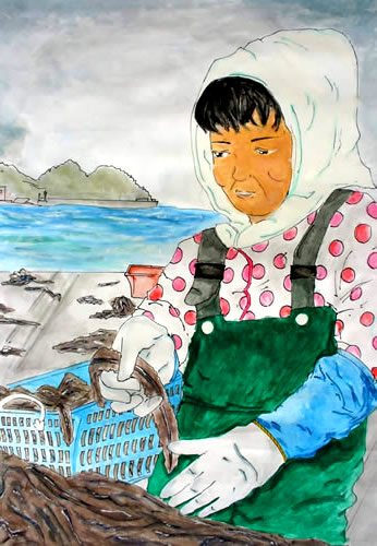 海で働く人