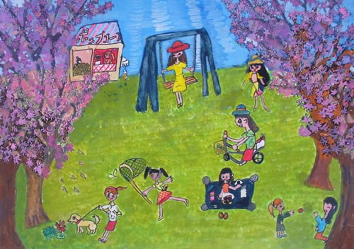 公園の桜の下で