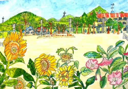 校庭にさく元気な花