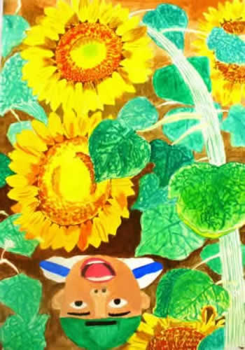 花と背くらべしているぼく