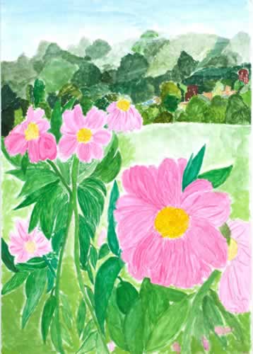 緑の中に咲く花