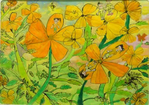 オレンジ色の花で遊んだよ