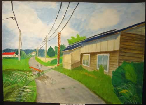 夕だち後の通学路　堰場