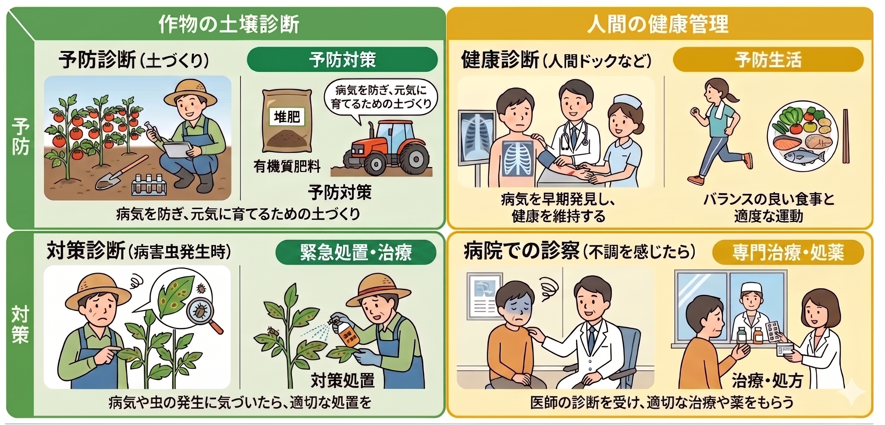 作物と人間の健康管理のイメージ